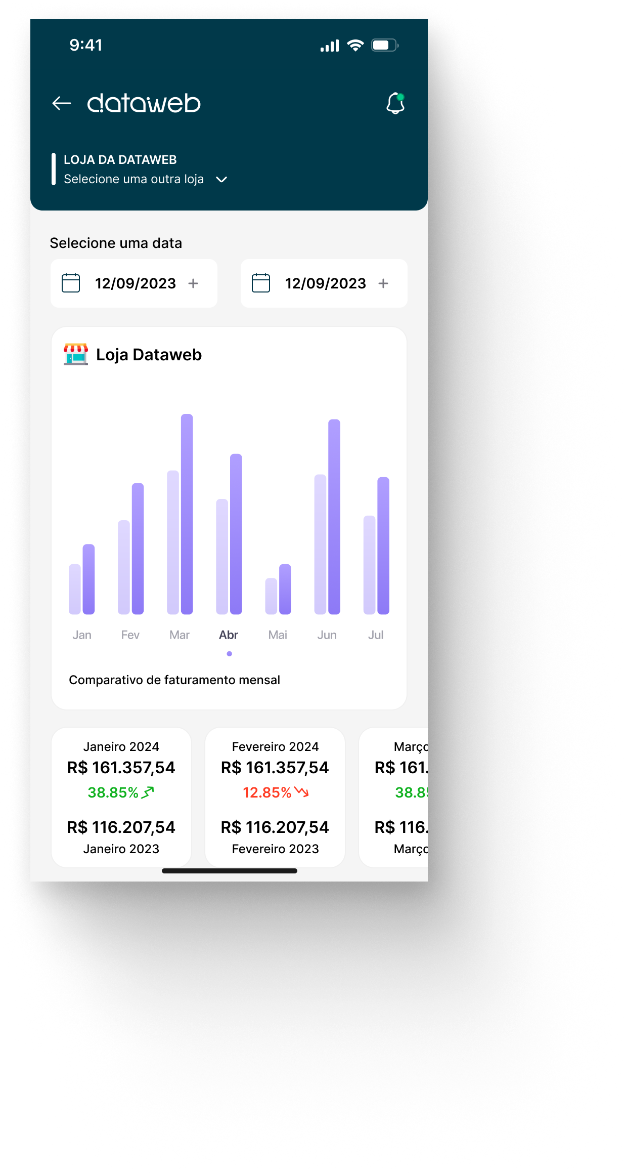 Tela do app Dataweb: Saiba como a loja está hoje