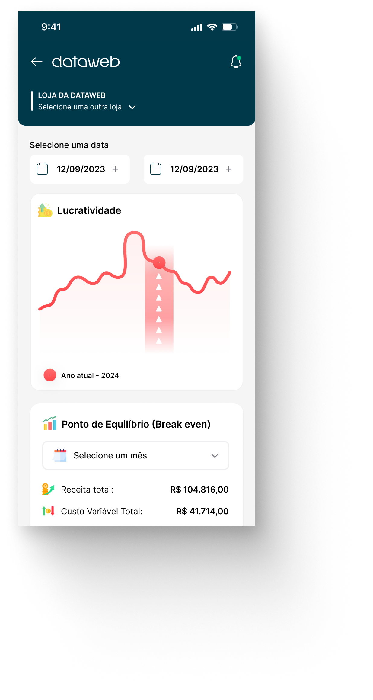 Tela do app Dataweb: Relatórios claros, sem caça aos números